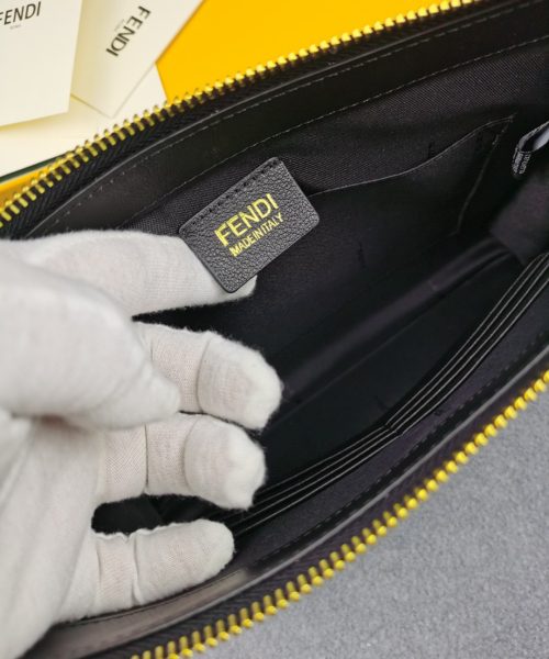 1:1 Replica Fendi Flat Zip Pouch in Black With Gold Toned Metalware For Men 27cm/10.5in FF
