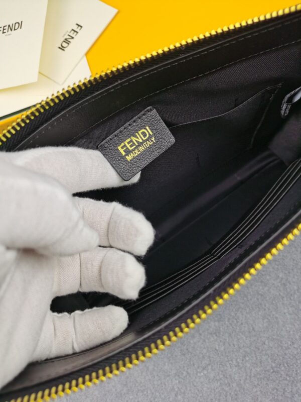 Fendi Flat Zip Pouch in Black With Gold Toned Metalware For Men 27cm/10.5in FF