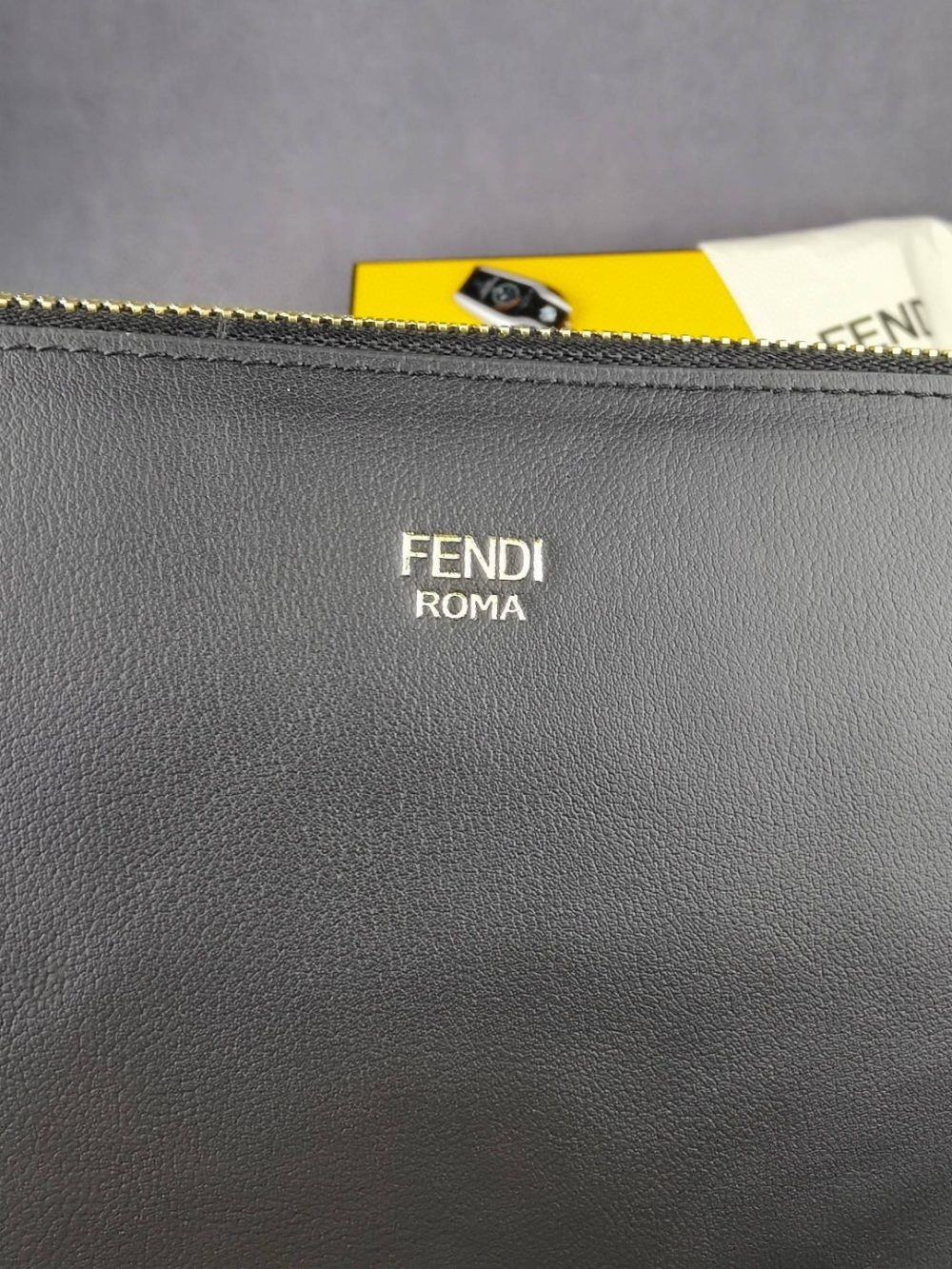 1:1 Replica Fendi Flat Zip Pouch in Black With Gold Toned Metalware For Men 27cm/10.5in FF - Image 5