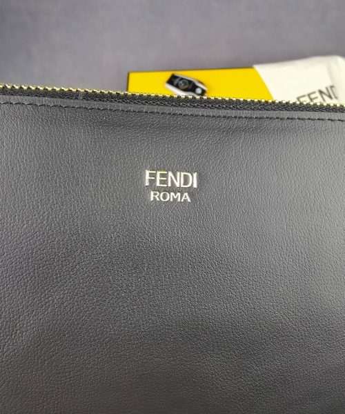 1:1 Replica Fendi Flat Zip Pouch in Black With Gold Toned Metalware For Men 27cm/10.5in FF