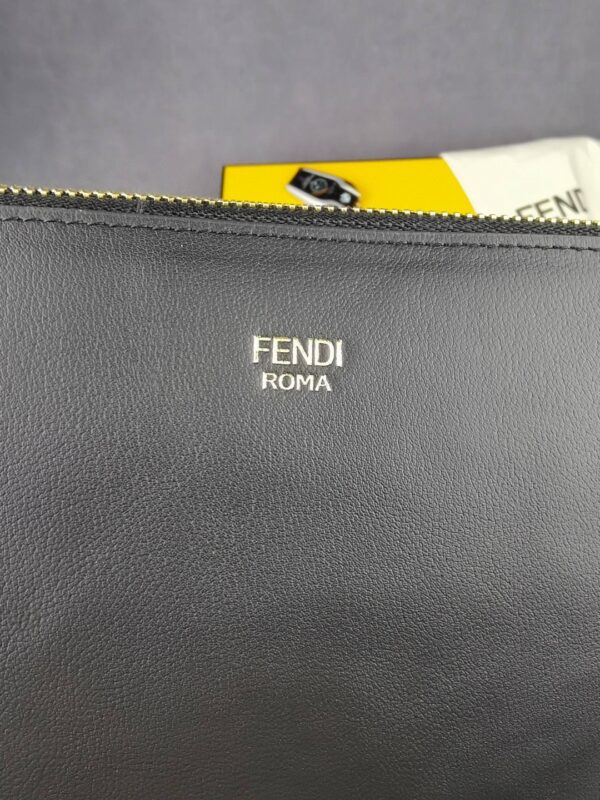 Fendi Flat Zip Pouch in Black With Gold Toned Metalware For Men 27cm/10.5in FF