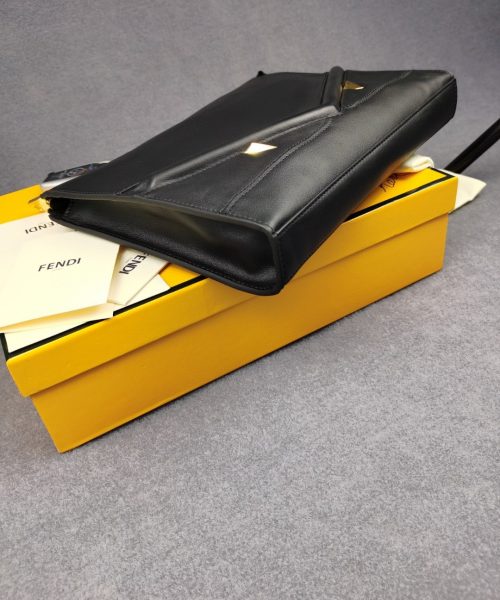 1:1 Replica Fendi Flat Zip Pouch in Black With Gold Toned Metalware For Men 27cm/10.5in FF