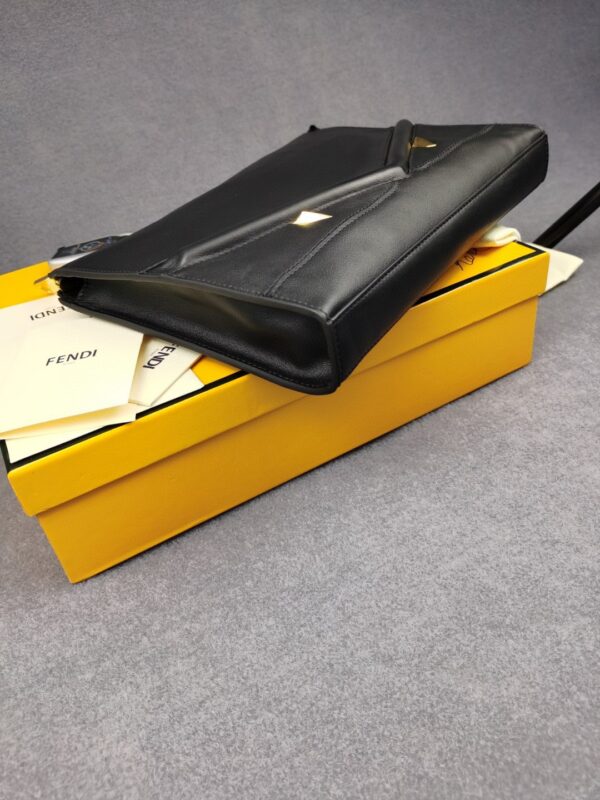 Fendi Flat Zip Pouch in Black With Gold Toned Metalware For Men 27cm/10.5in FF