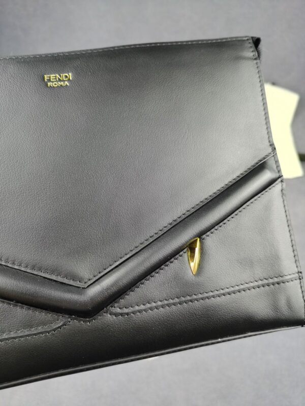 Fendi Flat Zip Pouch in Black With Gold Toned Metalware For Men 27cm/10.5in FF