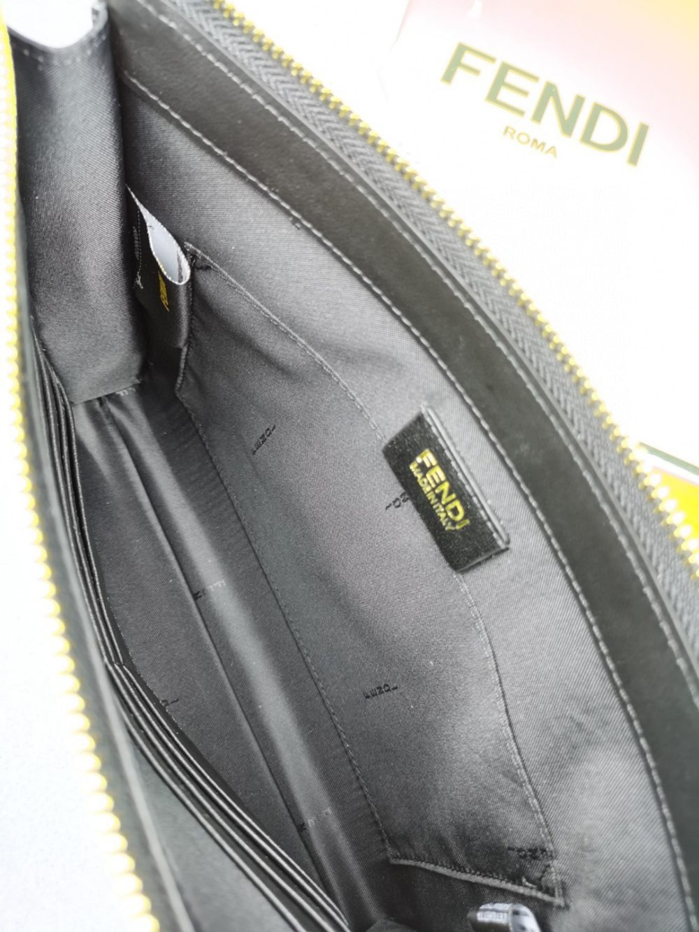 1:1 Replica Fendi Flat Zip Pouch in Black With Gold Toned Metalware For Men 27cm/10.5in FF - Image 7