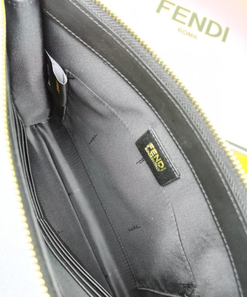 1:1 Replica Fendi Flat Zip Pouch in Black With Gold Toned Metalware For Men 27cm/10.5in FF
