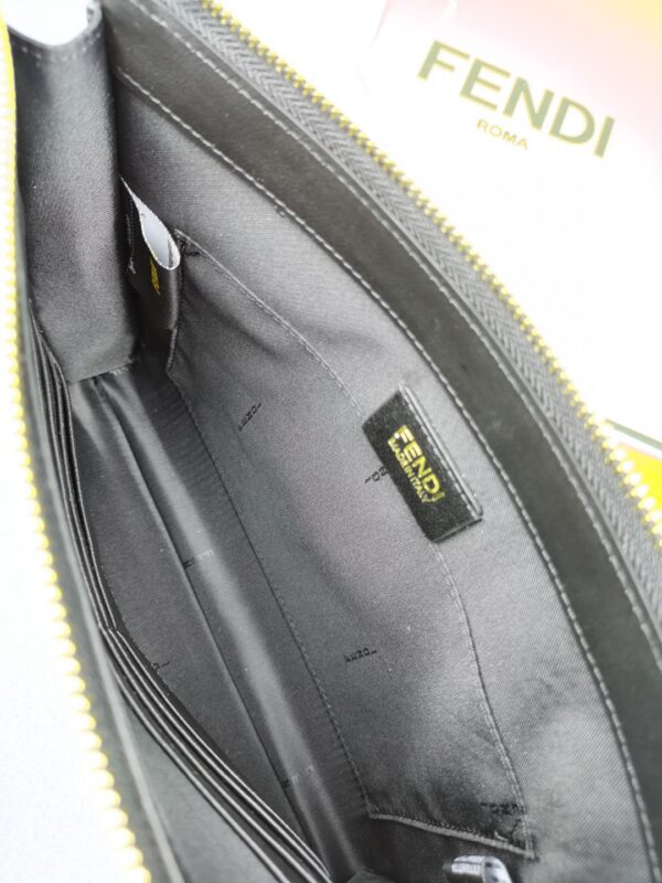 Fendi Flat Zip Pouch in Black With Gold Toned Metalware For Men 27cm/10.5in FF