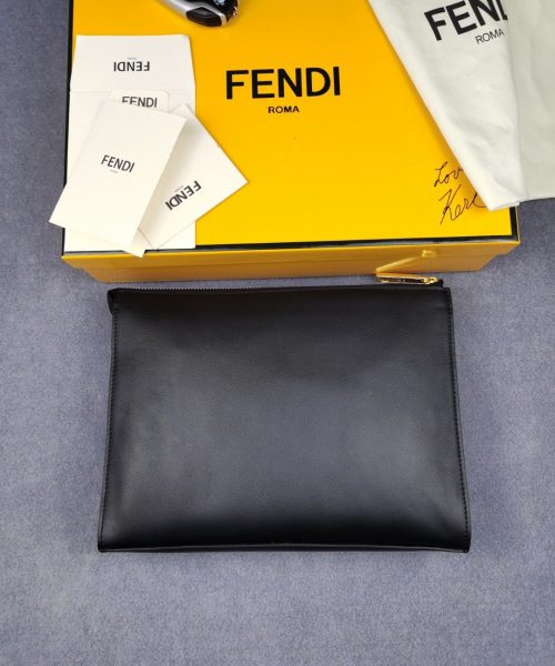 1:1 Replica Fendi Flat Zip Pouch in Black With Gold Toned Metalware For Men 27cm/10.5in FF