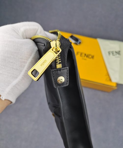 1:1 Replica Fendi Flat Zip Pouch in Black With Gold Toned Metalware For Men 27cm/10.5in FF