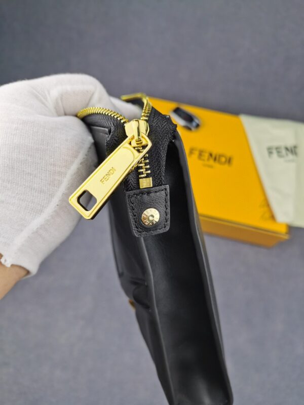Fendi Flat Zip Pouch in Black With Gold Toned Metalware For Men 27cm/10.5in FF