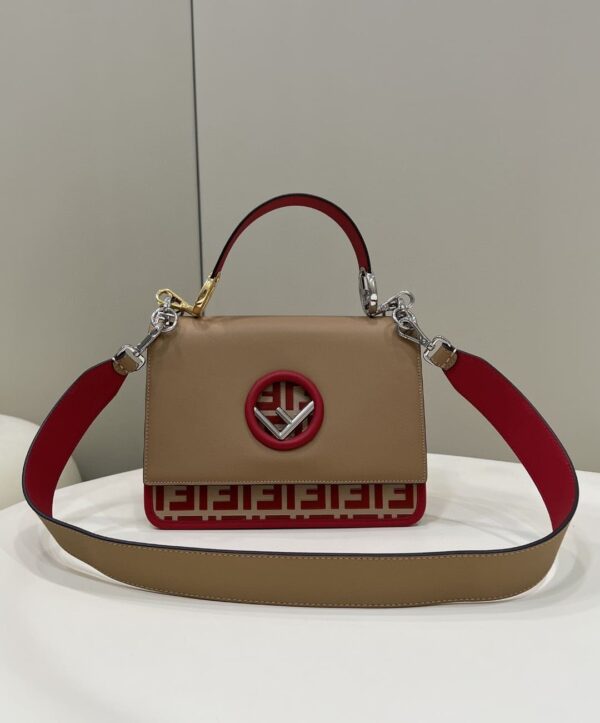 1:1 Replica Fendi Kan I F Medium Brown and Red Bag For Woman 18cm/7in