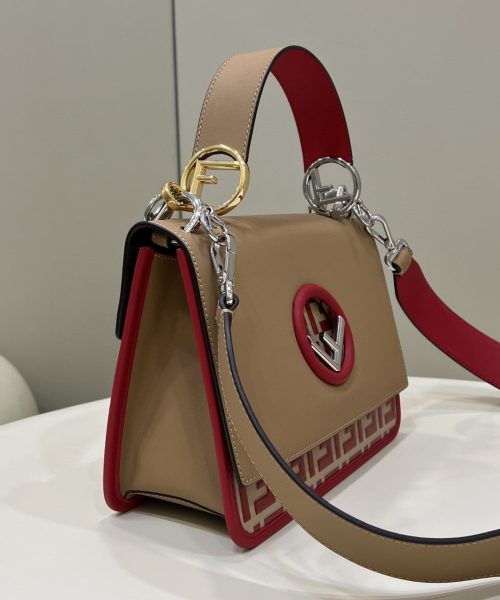 1:1 Replica Fendi Kan I F Medium Brown and Red Bag For Woman 18cm/7in