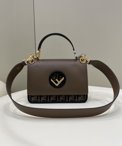 1:1 Replica Fendi Kan I F Medium Brown Bag For Woman 18cm/7in 8BT284A651F13VK
