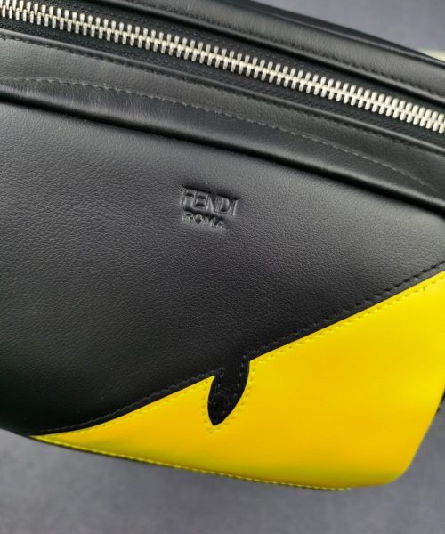 1:1 Replica Fendi Little Monster Belt Bag Black/Yellow For Men, Men's Bag 7.9in/20cm FF