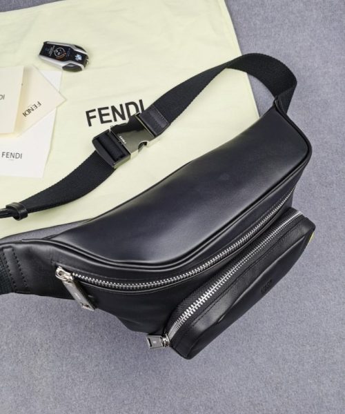 1:1 Replica Fendi Little Monster Belt Bag Black/Yellow For Men, Men's Bag 7.9in/20cm FF