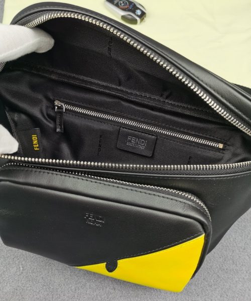 1:1 Replica Fendi Little Monster Belt Bag Black/Yellow For Men, Men's Bag 7.9in/20cm FF