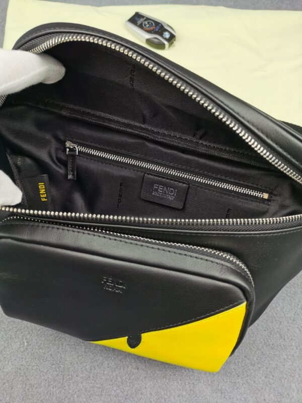 1:1 Replica Fendi Little Monster Belt Bag Black/Yellow For Men, Men's Bag 7.9in/20cm FF