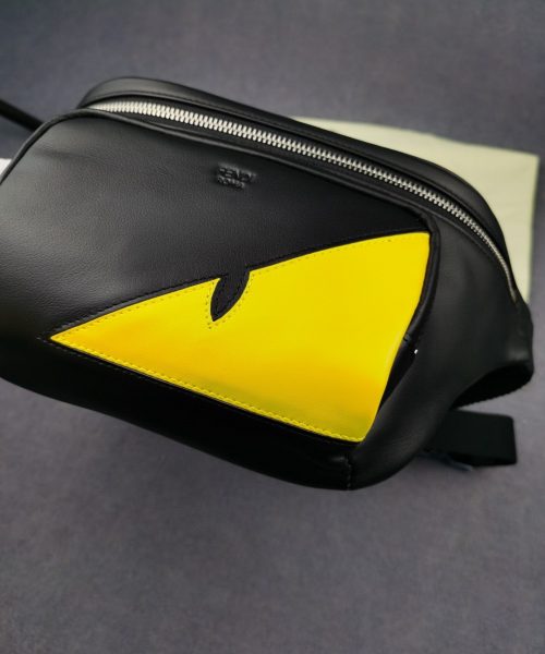 1:1 Replica Fendi Little Monster Belt Bag Black/Yellow For Men, Men's Bag 7.9in/20cm FF