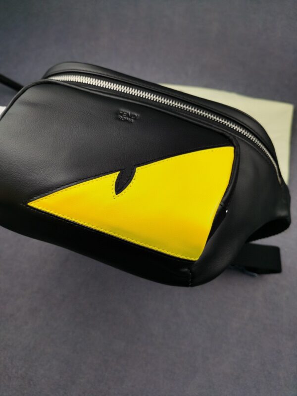 1:1 Replica Fendi Little Monster Belt Bag Black/Yellow For Men, Men's Bag 7.9in/20cm FF