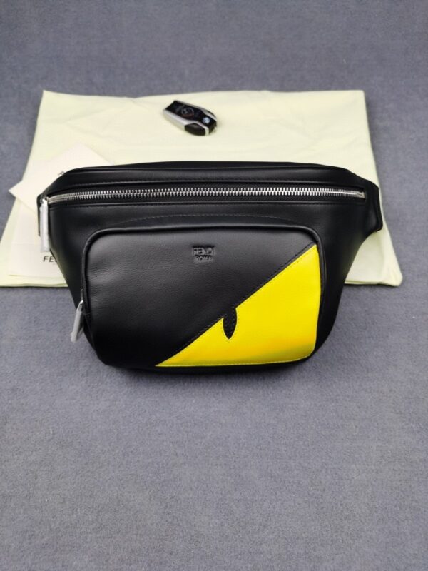 1:1 Replica Fendi Little Monster Belt Bag Black/Yellow For Men, Men's Bag 7.9in/20cm FF