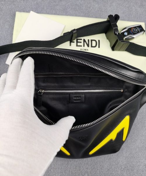 1:1 Replica Fendi Little Monster Belt Bag Black/Yellow For Men, Men's Bags 7.9in/20cm FF