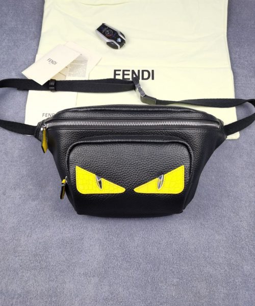 1:1 Replica Fendi Little Monster Belt Bag Black/Yellow For Men, Men's Bags 7.9in/20cm FF