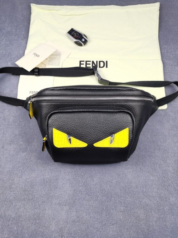 1:1 Replica Fendi Little Monster Belt Bag Black/Yellow For Men, Men's Bags 7.9in/20cm FF