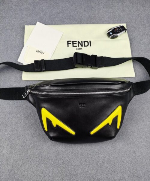 1:1 Replica Fendi Little Monster Belt Bag Black/Yellow For Men, Men's Bags 7.9in/20cm FF