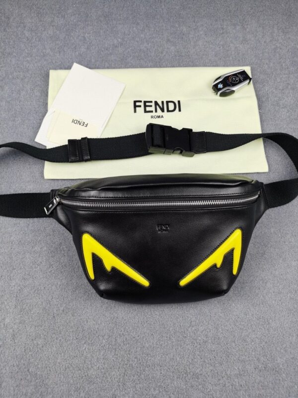 1:1 Replica Fendi Little Monster Belt Bag Black/Yellow For Men, Men's Bags 7.9in/20cm FF
