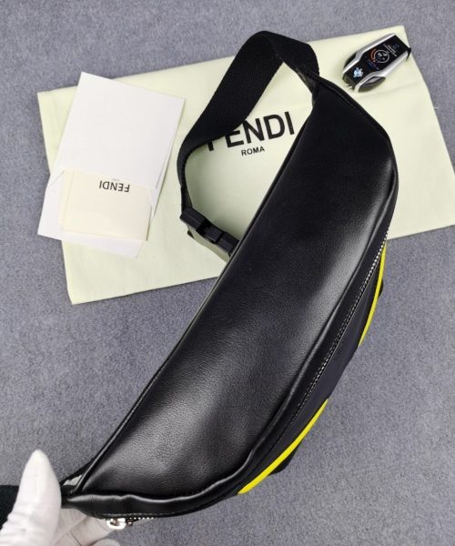 1:1 Replica Fendi Little Monster Belt Bag Black/Yellow For Men, Men's Bags 7.9in/20cm FF