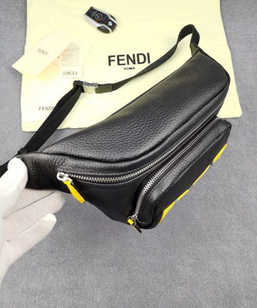 1:1 Replica Fendi Little Monster Belt Bag Black/Yellow For Men, Men's Bags 7.9in/20cm FF