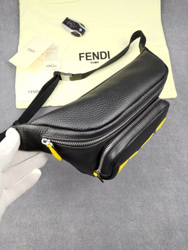 1:1 Replica Fendi Little Monster Belt Bag Black/Yellow For Men, Men's Bags 7.9in/20cm FF