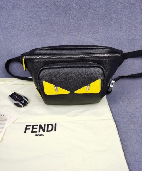 1:1 Replica Fendi Little Monster Belt Bag Black/Yellow For Men, Men's Bags 7.9in/20cm FF