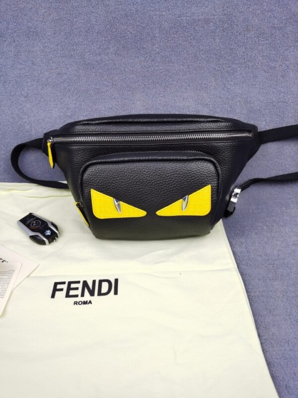 1:1 Replica Fendi Little Monster Belt Bag Black/Yellow For Men, Men's Bags 7.9in/20cm FF