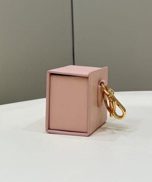 1:1 Replica Fendi Logo Box Keychain Pink Charm Bag For Woman 8cm/3in