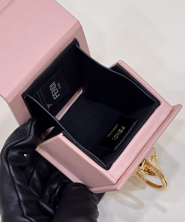 1:1 Replica Fendi Logo Box Keychain Pink Charm Bag For Woman 8cm/3in