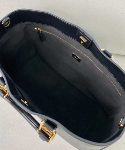 1:1 Replica Fendi Medium FF Tote Shoulder Black Bag For Woman 38cm/15in