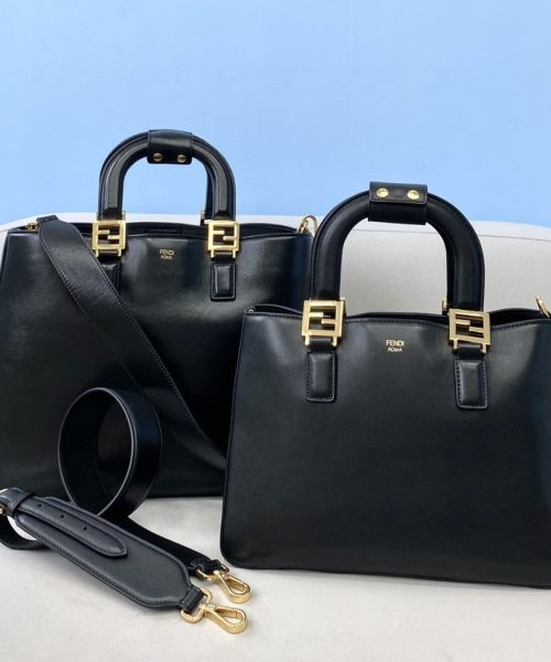 1:1 Replica Fendi Medium FF Tote Shoulder Black Bag For Woman 38cm/15in