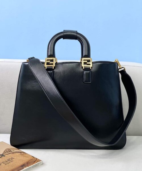 1:1 Replica Fendi Medium FF Tote Shoulder Black Bag For Woman 38cm/15in
