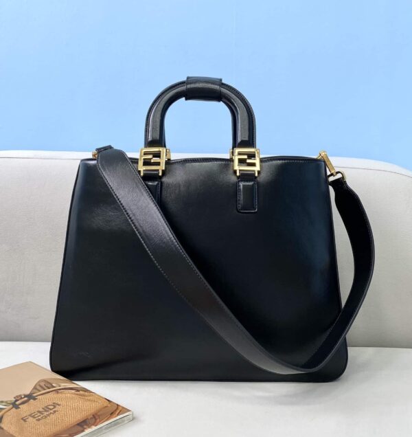1:1 Replica Fendi Medium FF Tote Shoulder Black Bag For Woman 38cm/15in