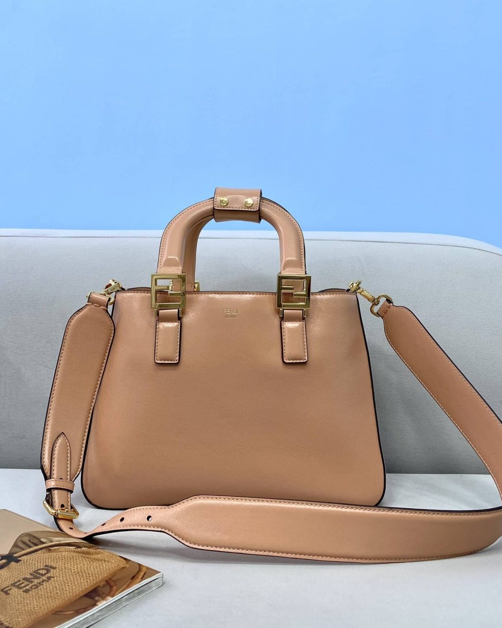 1:1 Replica Fendi Medium FF Tote Shoulder Pink Bag For Woman 38cm/15in