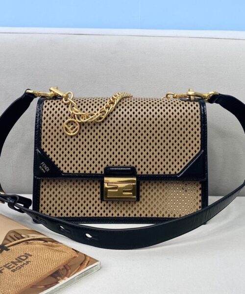 1:1 Replica Fendi Medium Kan U Black and Brown Bag For Woman 25cm/10in