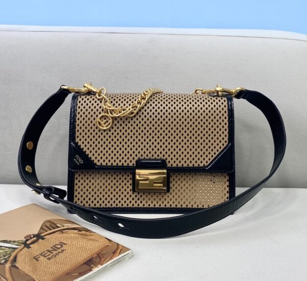 1:1 Replica Fendi Medium Kan U Black and Brown Bag For Woman 25cm/10in