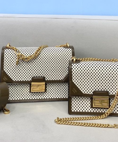 1:1 Replica Fendi Medium Kan U White and Brown Bag For Woman 25cm/10in