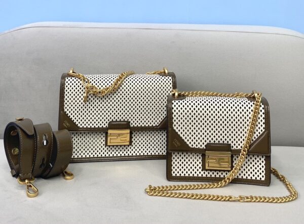 1:1 Replica Fendi Medium Kan U White and Brown Bag For Woman 25cm/10in