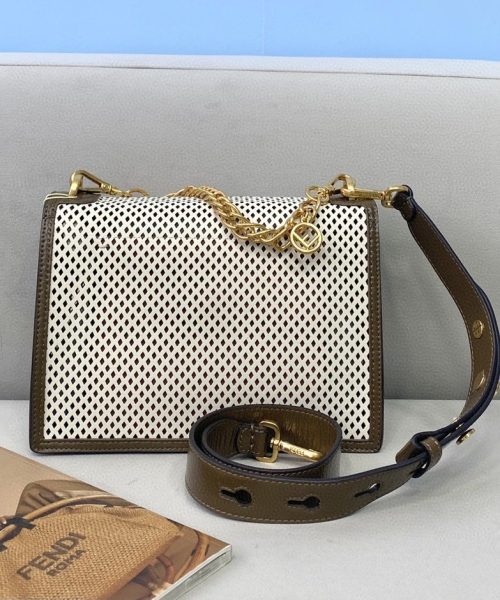 1:1 Replica Fendi Medium Kan U White and Brown Bag For Woman 25cm/10in