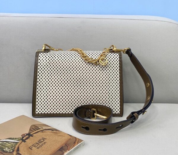 1:1 Replica Fendi Medium Kan U White and Brown Bag For Woman 25cm/10in
