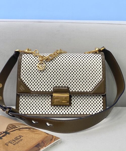 1:1 Replica Fendi Medium Kan U White and Brown Bag For Woman 25cm/10in