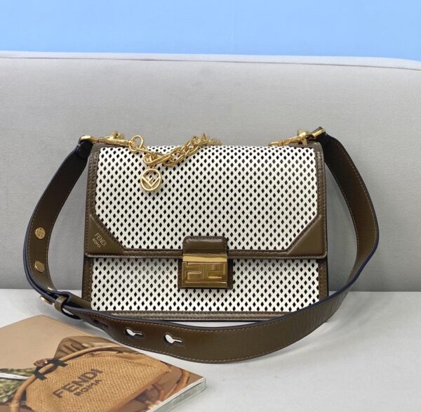 1:1 Replica Fendi Medium Kan U White and Brown Bag For Woman 25cm/10in