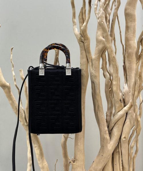 1:1 Replica Fendi Mini Sunshine Shopper Black Bag For Woman 18cm/7in